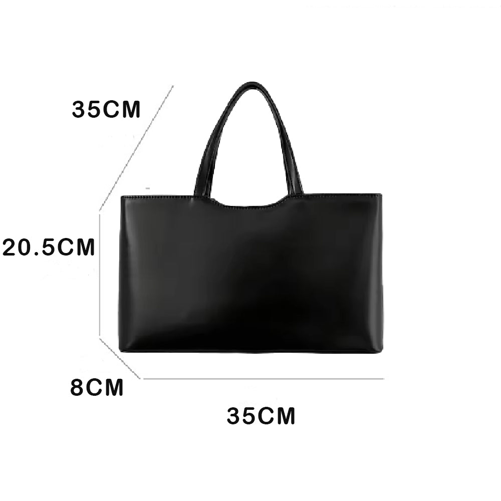 fekete nagyméretű női műbőr tote kézitáska méretábrán 35 x 20,5 x 8 cm
