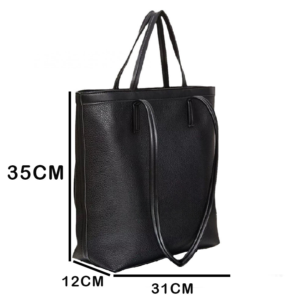 fekete nagy méretű laptop tote táska méretábrán, 35 x 31 x 12 cm