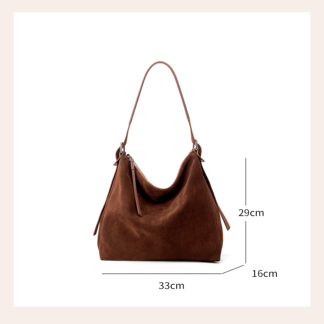 barna valódi bőr tote válltáska, 33 x 16 x 29 cm méretábrával