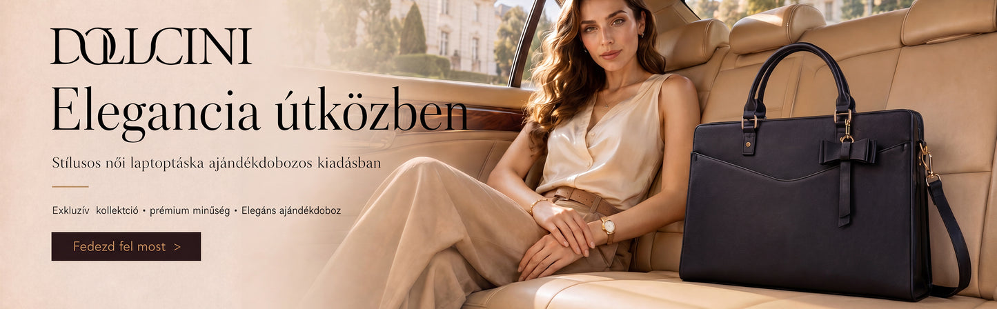 Dollcini Elegancia utazáshoz banner női modellel és fekete kézitáskákkal