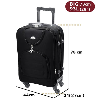 puhafedeles bőrönd, fekete, 93 literes, 78 cm-es méretábrával
