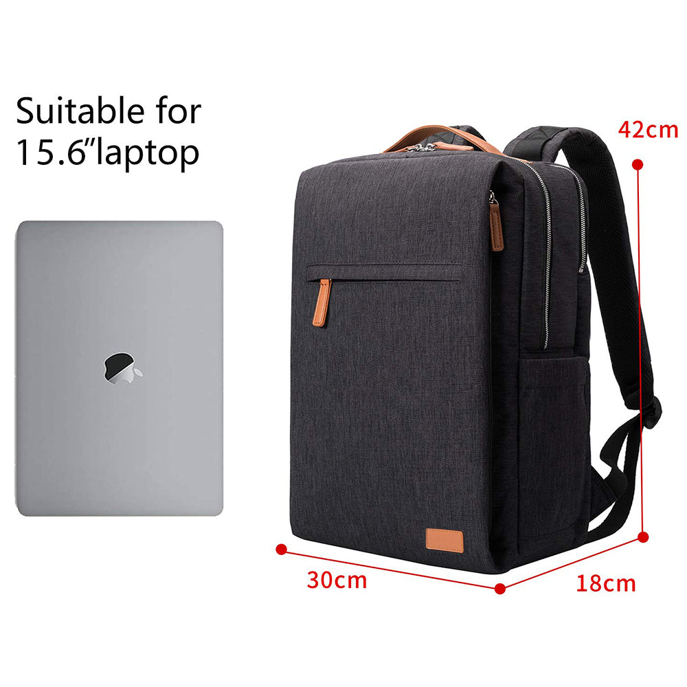 fekete unisex laptop hátizsák méretábrán, 42 x 30 x 18 cm és 15,6 hüvelykes laptop jelöléssel
