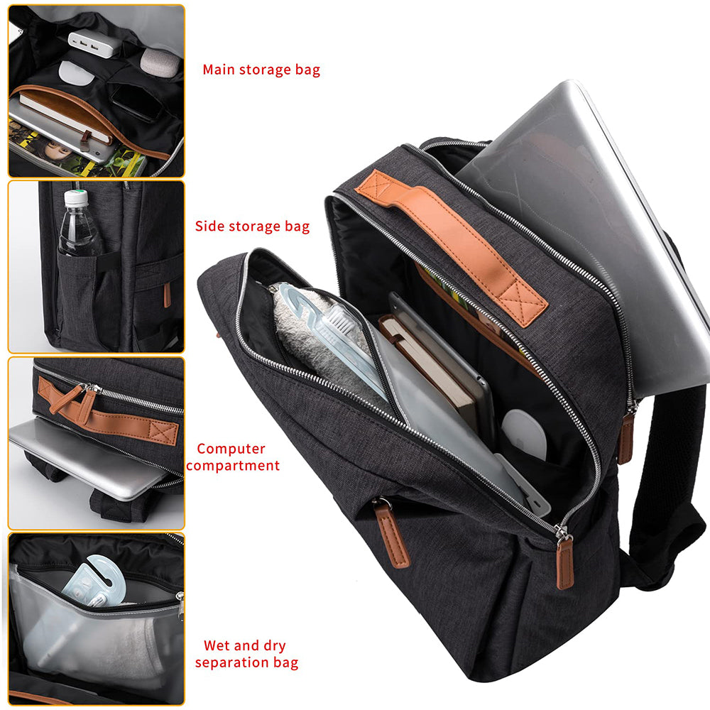 fekete unisex laptop hátizsák nyitott tárolórekeszekkel és nedves-száraz zsebbel
