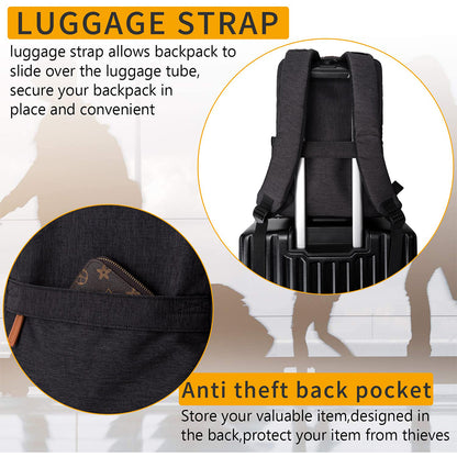 fekete unisex laptop hátizsák bőröndpánttal és hátoldali lopásgátló zsebbel