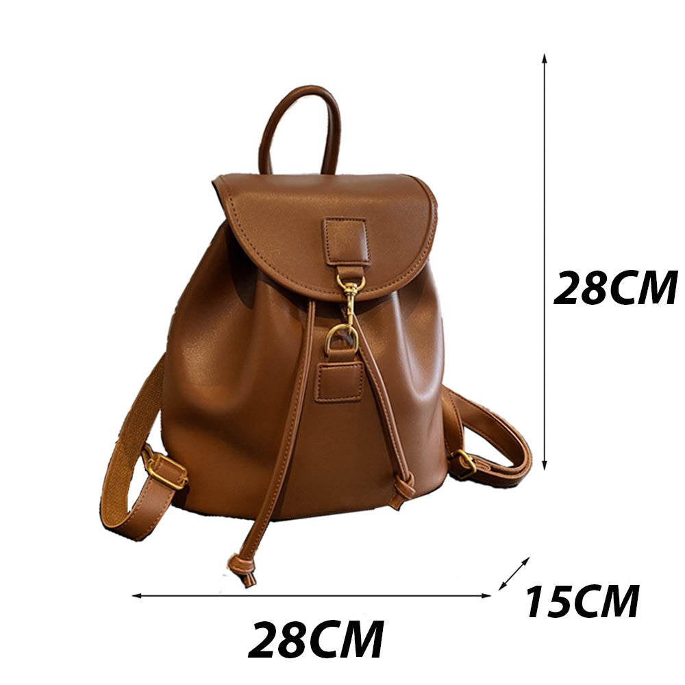 barna női műbőr mini hátizsák méretábrán 28 x 28 x 15 cm jelöléssel