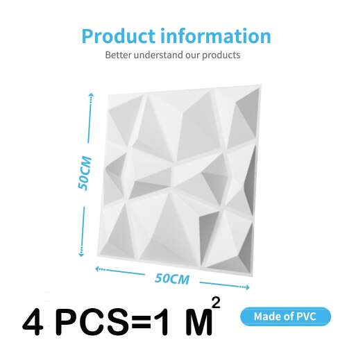 3D PVC falpanel, 50 x 50 cm méretben, 4 db = 1 m2 jelzéssel