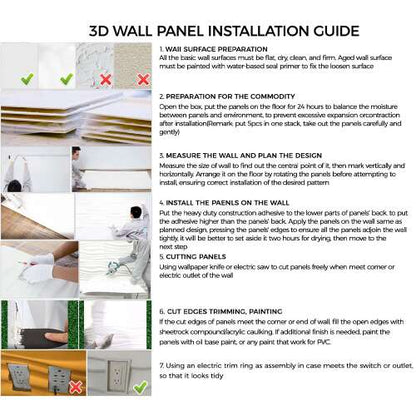3D PVC falpanel, telepítési útmutatóval és előkészítési lépésekkel