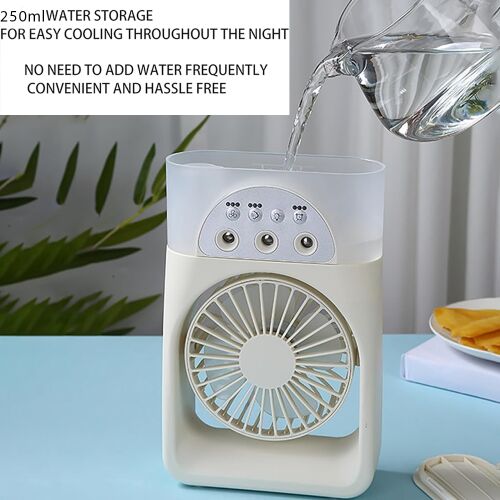 hordozható nyakventilátor, 250 ml víztartály feltöltését bemutató képen