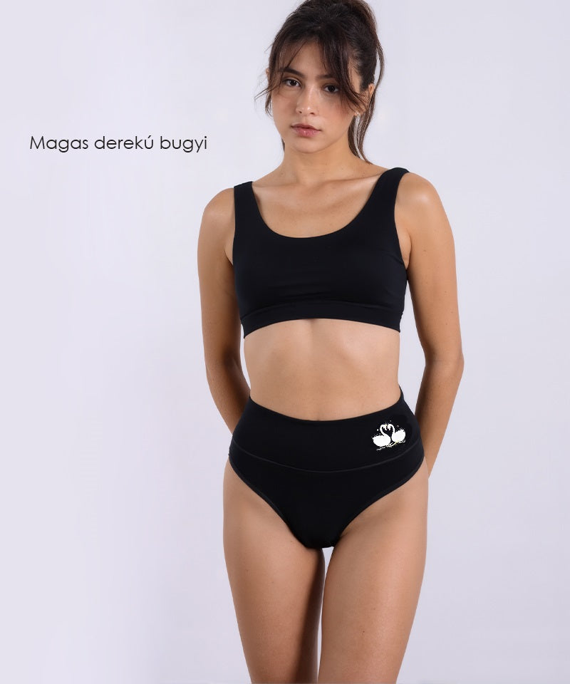 fekete magas derekú női pamut bugyi, 6 részes szett, elölnézetben