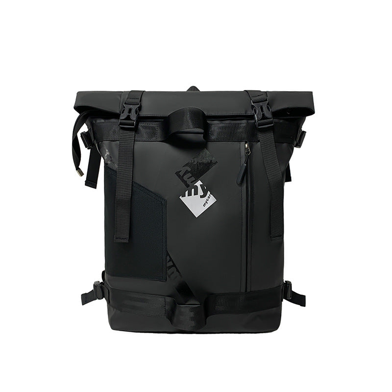 Dollcini fekete roll-top unisex laptop hátizsák, vízlepergető utazó kivitelben