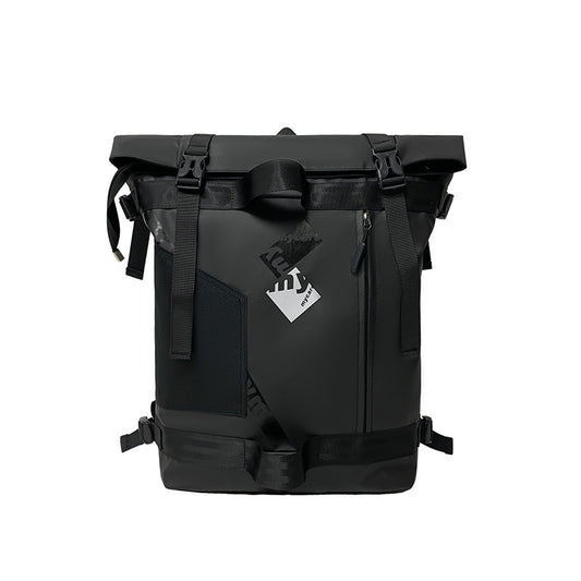 Dollcini fekete roll-top unisex laptop hátizsák, vízlepergető utazó kivitelben