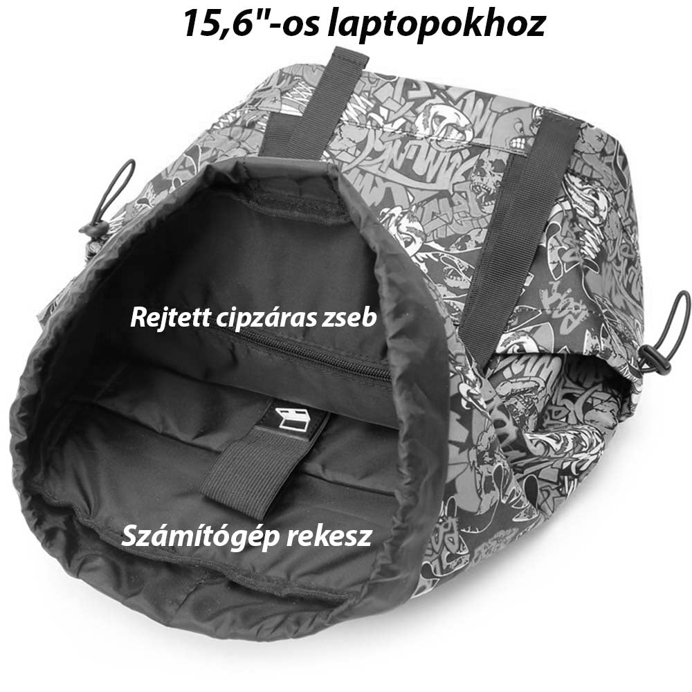 férfi táska, fekete, nylon anyagból, laptoprekesszel, belső rekeszekkel