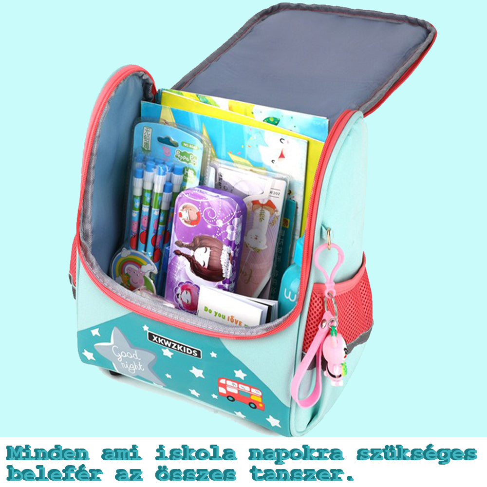 iskolatáska hátizsák, nagyméretű, nylon anyagból, cipzáras részlettel