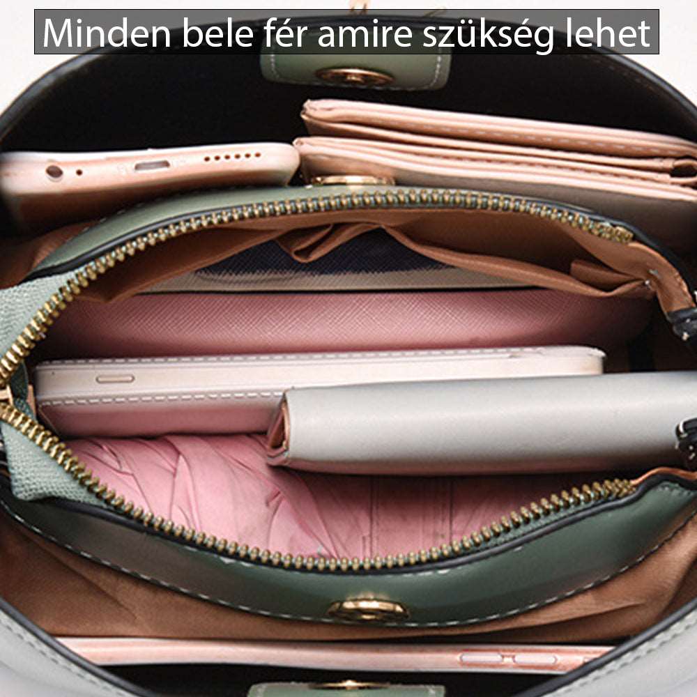női oldaltáska, zöld, kompakt, műbőr kivitelben, cipzáras részlettel