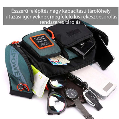 férfi melltáska, fekete, kompakt, nylon anyagból, vízálló kivitelben, mindennapi viselethez