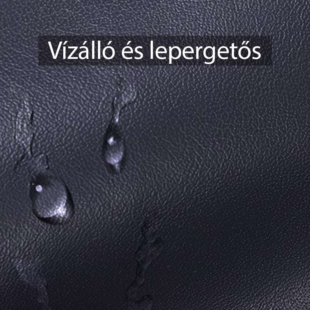 fekete női hátizsák, vízlepergető anyag közeli részlettel