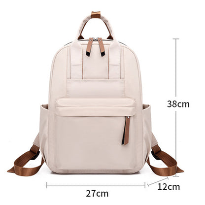 krémszínű női nylon hátizsák méretábrán 38 x 27 x 12 cm jelöléssel