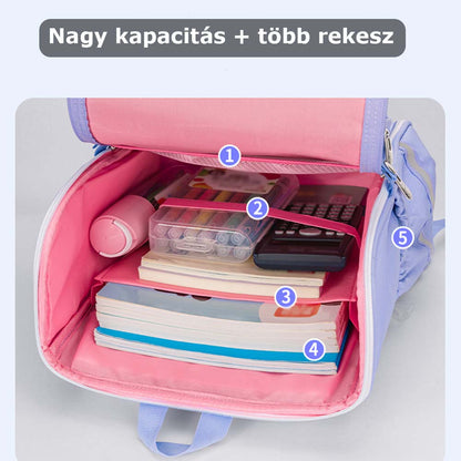 iskolatáska hátizsák, rózsa formával, nylon anyagból, vízálló kivitelben, vállpánttal