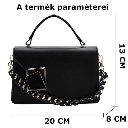 fekete női kézitáska, 20 x 8 x 13 cm méretábrával