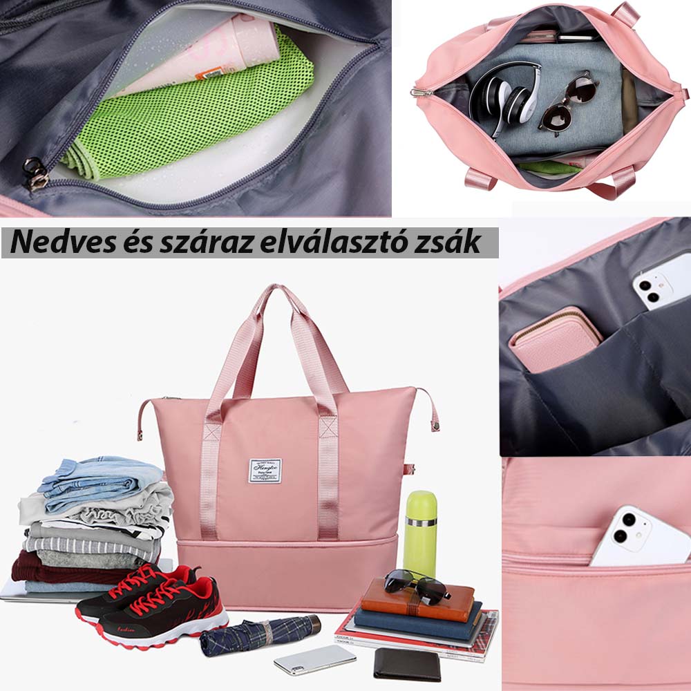 utazótáska, kompakt, poliészter anyagból, belső elválasztóval