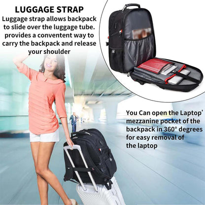 fekete unisex laptop hátizsák bőröndpánttal és 360 fokban nyíló laptoprekesszel