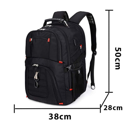 fekete unisex laptop hátizsák méretábrán, 38 x 28 x 50 cm jelöléssel