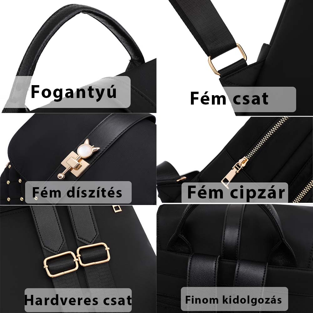 márványmintás mini női hátizsák, fogantyú, fémcsat és cipzár részletekkel