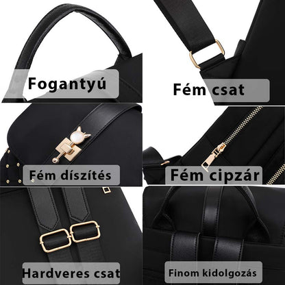 márványmintás mini női hátizsák, fogantyú, fémcsat és cipzár részletekkel