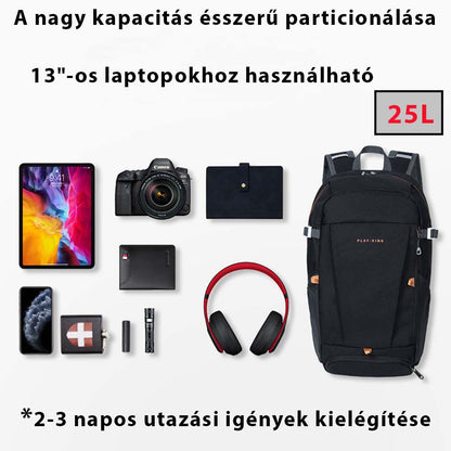 fekete 13 hüvelykes laptop hátizsák 25 literes kapacitásinfografikán utazási tárgyakkal