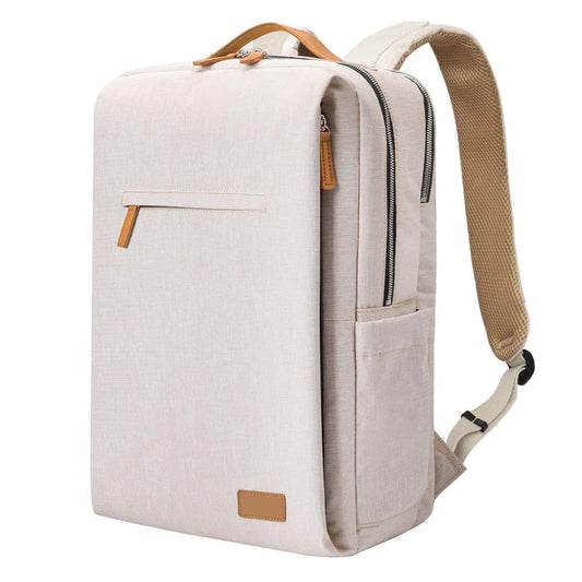 Dollcini bézs unisex laptop hátizsák, minimalista előlappal és barna fogantyúval