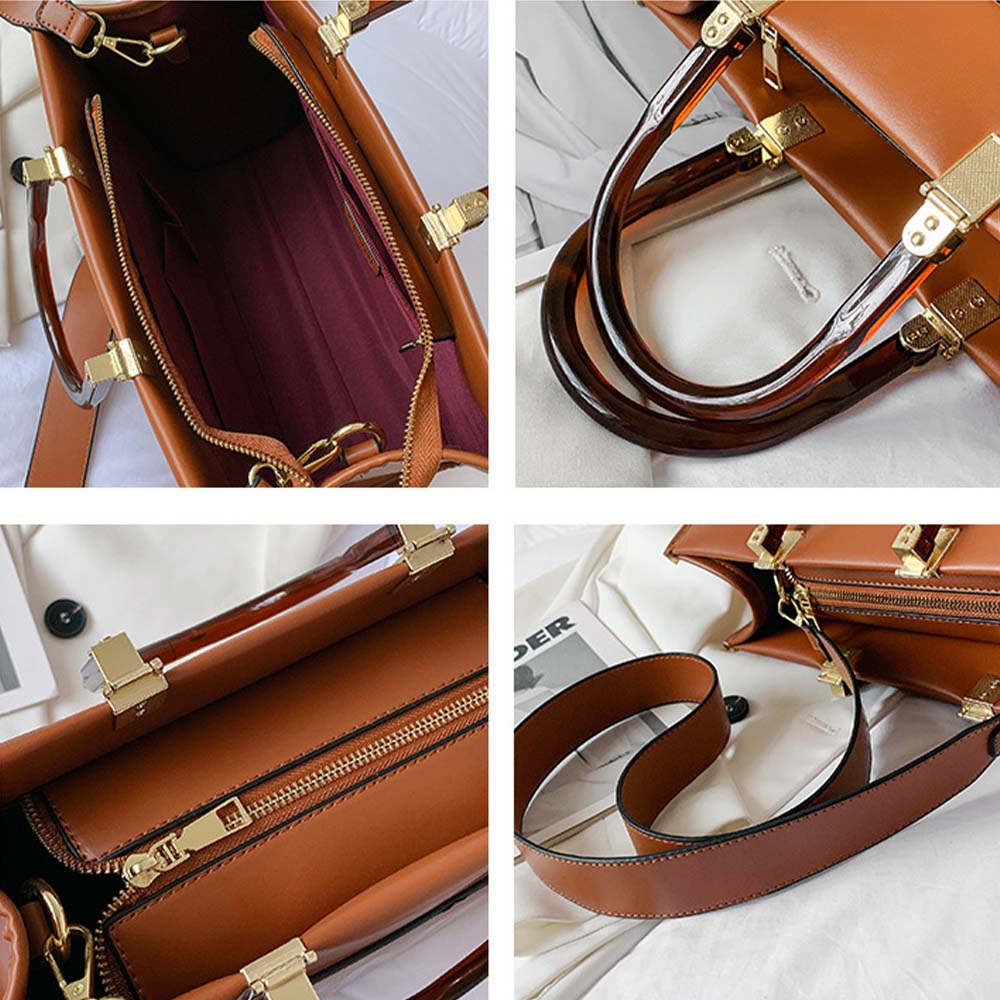 barna strukturált női crossbody kézitáska részletkollázson, belsővel, fogantyúval és cipzárral