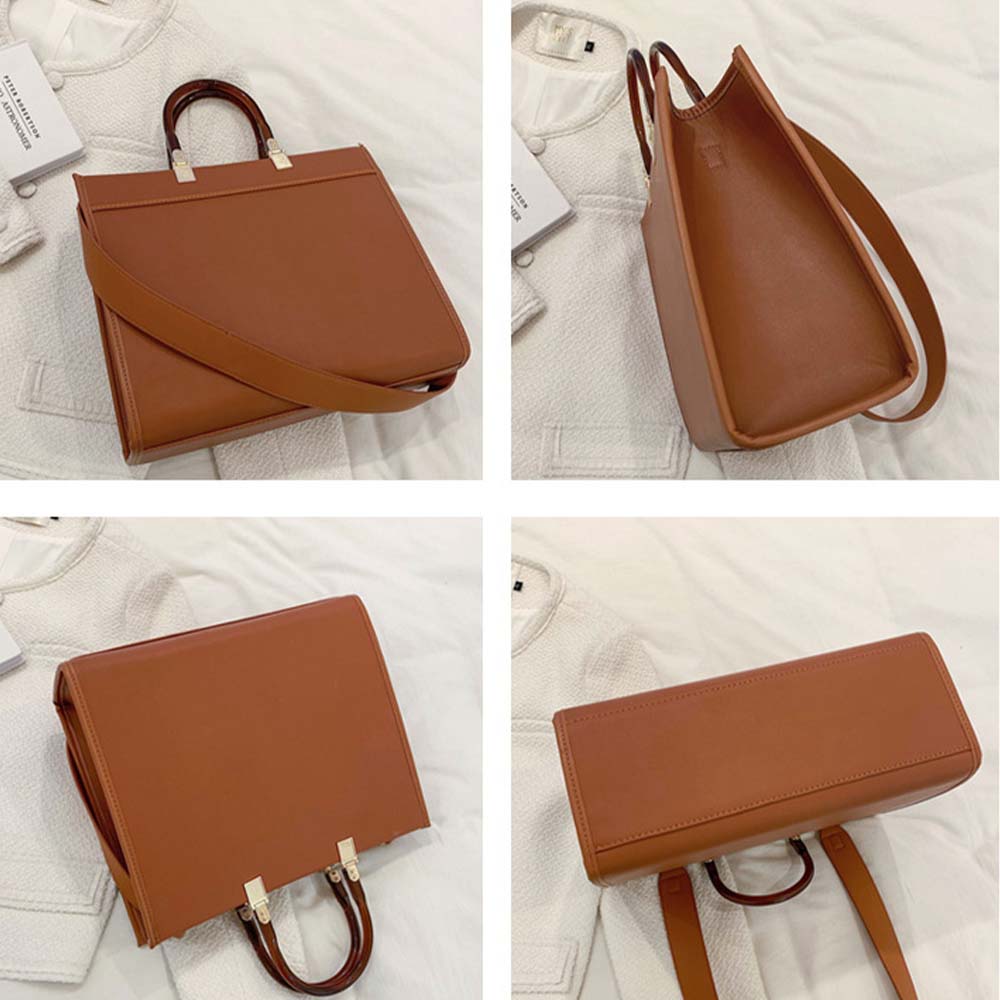 barna strukturált női crossbody kézitáska négy nézetben, téglalap formával