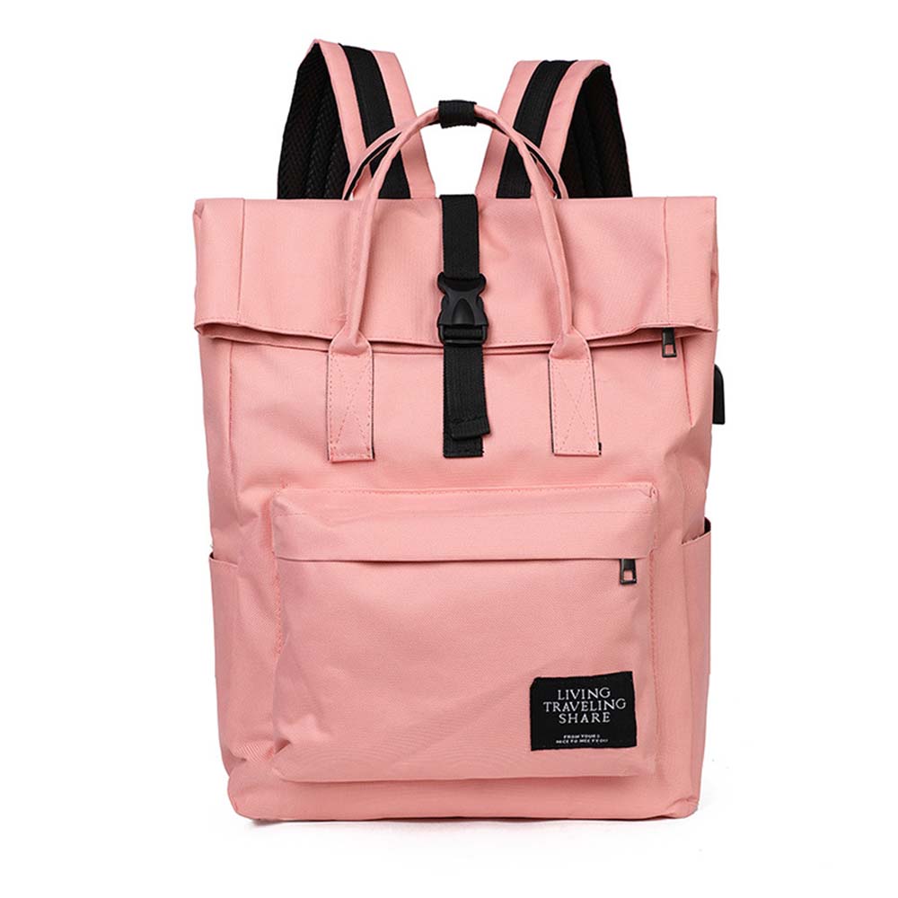 Dollcini rózsaszín nylon laptop hátizsák, csatos elülső zsebbel