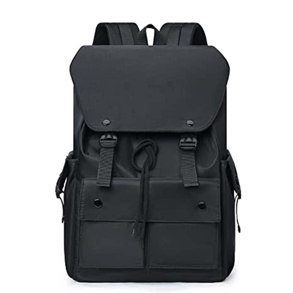 férfi laptop hátizsák, fekete, motoros stílusú elölnézetben