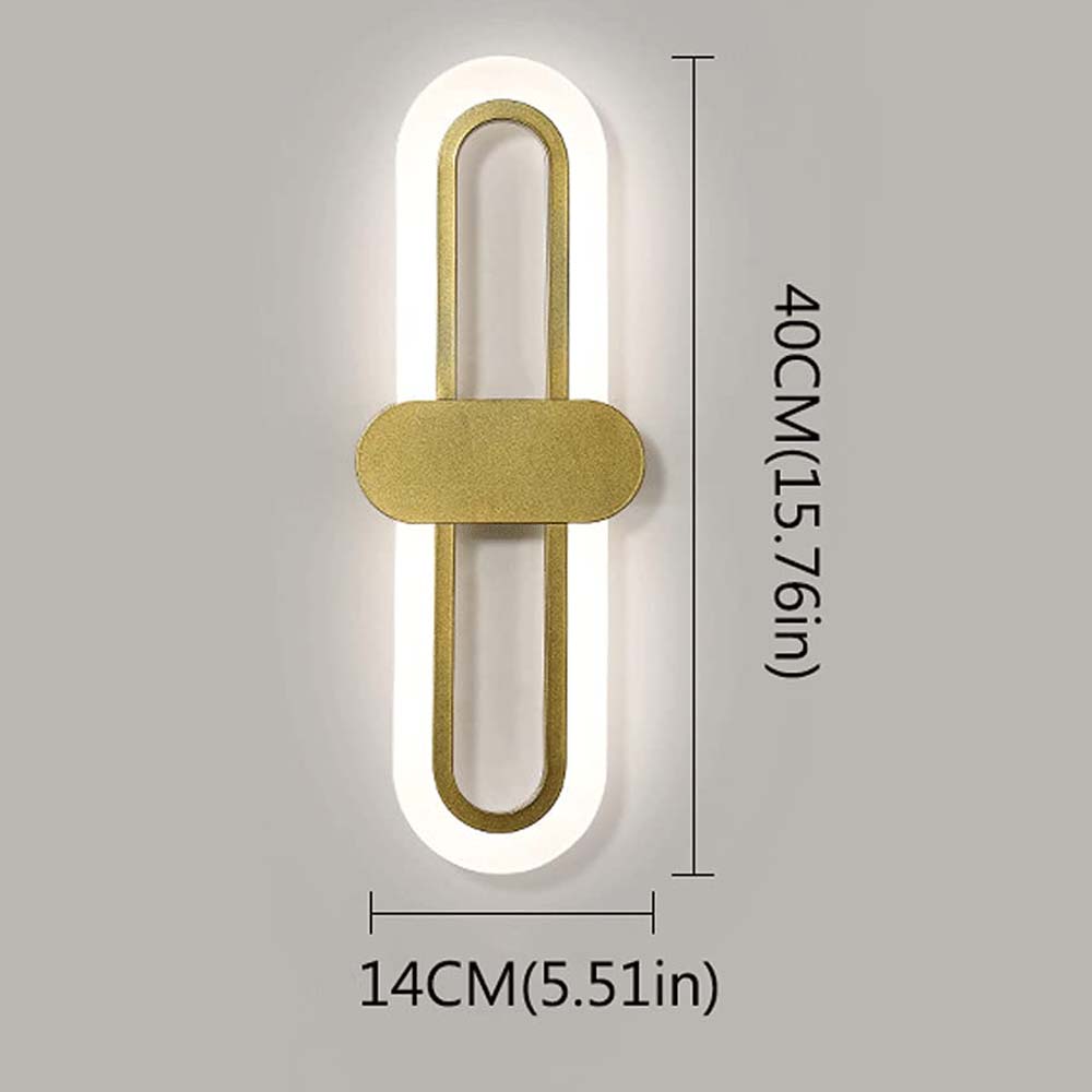 arany hosszúkás LED fali lámpa, 40 x 14 cm méretábrával