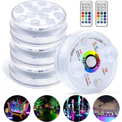 4 db medence LED lámpa, távirányítókkal, RGB színkerékkel és parti jelenetekkel