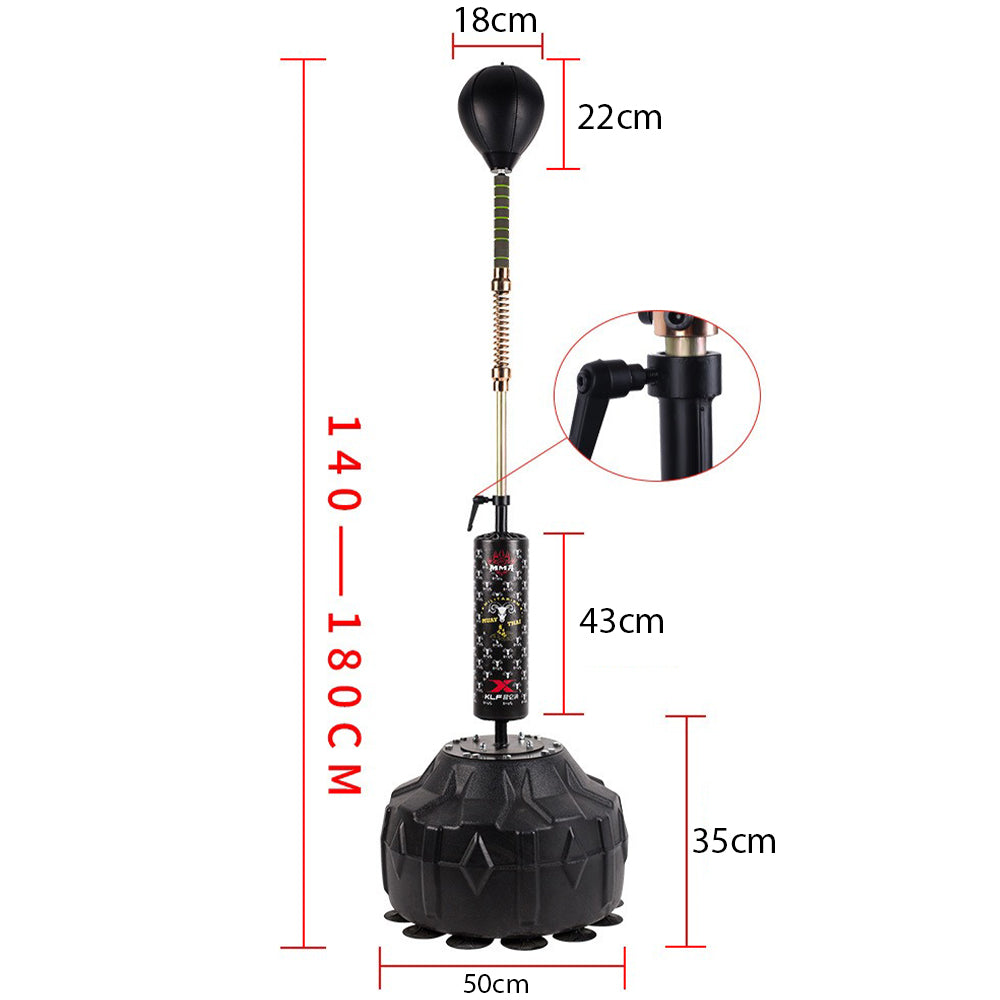 reflexlabda boxzsák méretábrán, 140-180 cm állítható magassággal