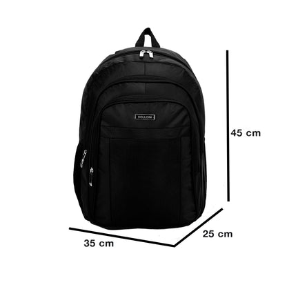 fekete 17 hüvelykes laptop hátizsák utazási méretábrán 45 x 35 x 25 cm jelöléssel