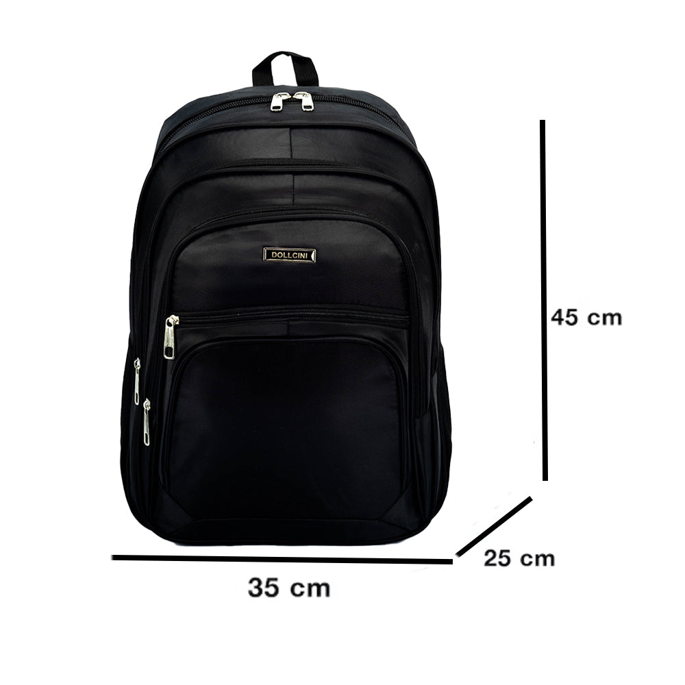 fekete 17 hüvelykes laptop hátizsák elölnézeti méretábrán 45 x 35 x 25 cm jelöléssel