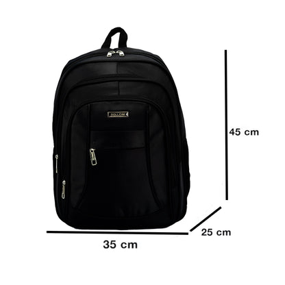 fekete 17 hüvelykes laptop hátizsák álló méretábrán 45 cm magassággal és 25 cm mélységgel