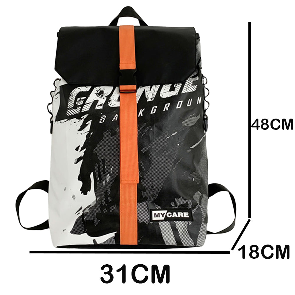 fekete-fehér grafikus diák laptop hátizsák méretábrán 48 x 31 x 18 cm jelöléssel