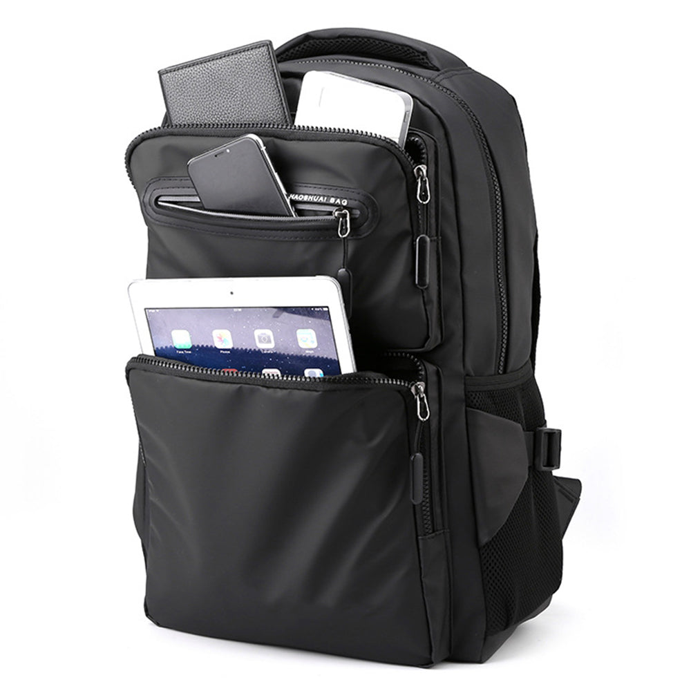 laptoptáska, fekete, kompakt, poliészter anyagból, cipzáras részlettel, oldalnézetben