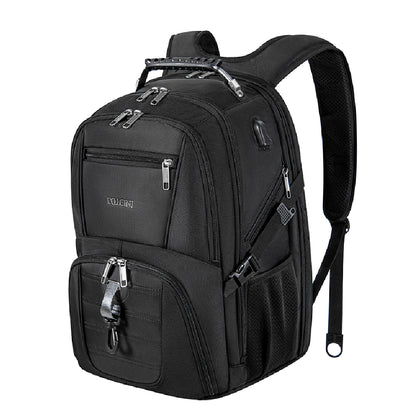 Dollcini fekete unisex laptop hátizsák, több cipzáras zsebbel és USB porttal