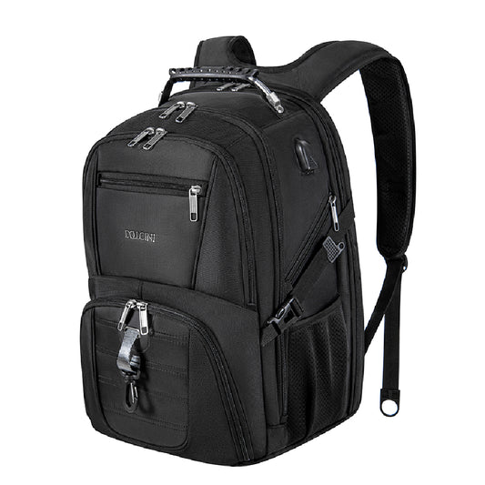 Dollcini fekete unisex laptop hátizsák, több cipzáras zsebbel és USB porttal