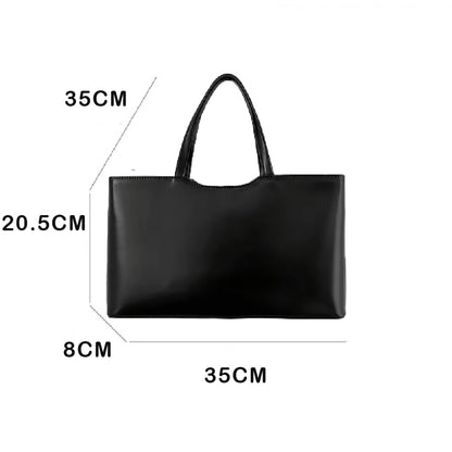 fekete nagyméretű női műbőr tote kézitáska méretábrán 35 x 20,5 x 8 cm