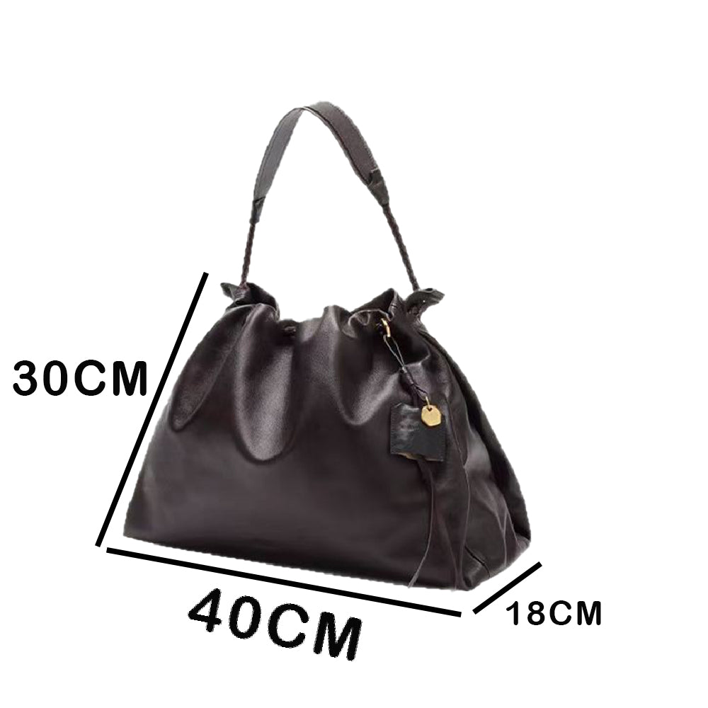 sötétbarna valódi bőr tote táska méretábrán, 40 x 30 x 18 cm jelöléssel