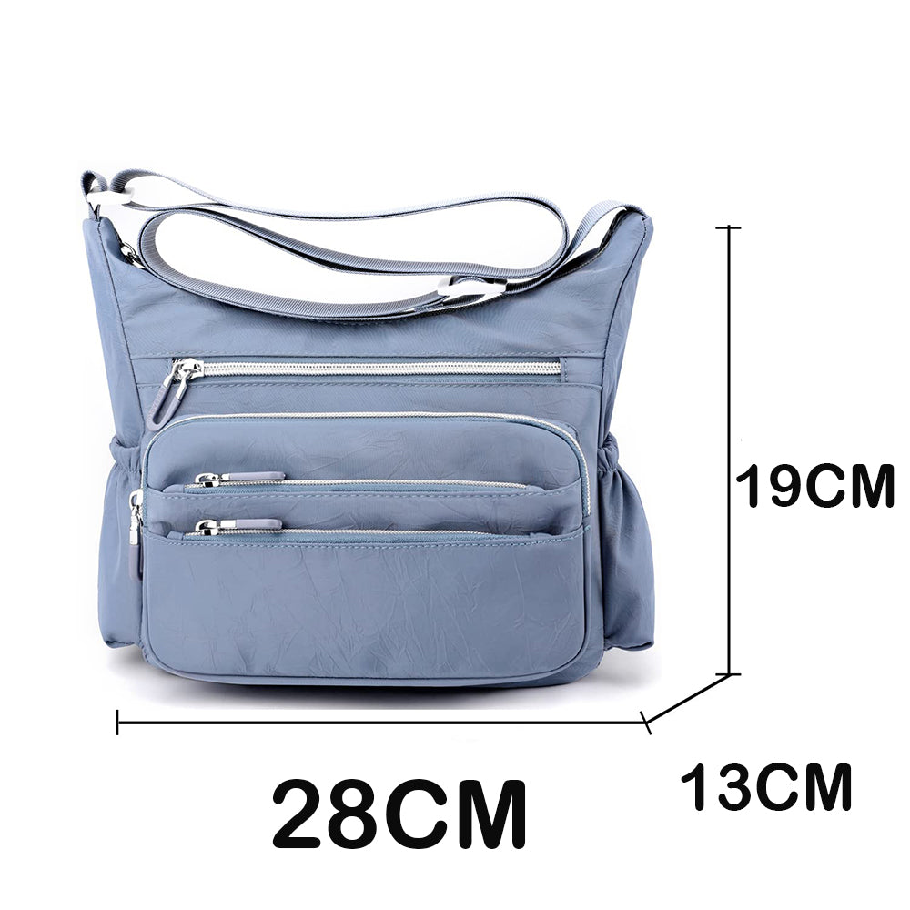 kék hobo válltáska, 28 x 13 x 19 cm méretábrával