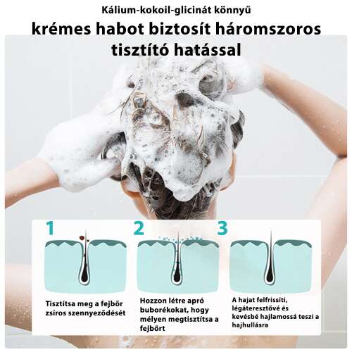 tengeri sós aminosavas sampon krémes habhatást bemutató infografikán