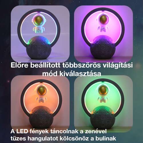 űrhajós Bluetooth hangszóró, többszínű LED világítási módokkal