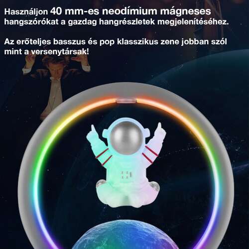 űrhajós Bluetooth hangszóró, 40 mm-es mágneses hangszóróval és LED fénygyűrűvel